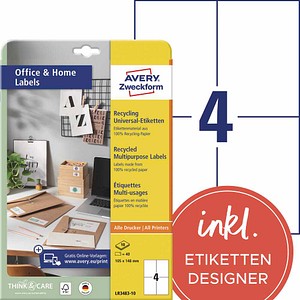 AVERY Zweckform Etiketten LR3483-10 weiß 105,0 x 148,0 mm, 10 Blatt