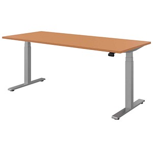 fm Sidney elektrisch höhenverstellbarer Schreibtisch buche rechteckig, T-Fuß-Gestell silber 180,0 x 80,0 cm