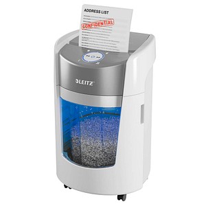LEITZ IQ OptiMax Small Office 350 Aktenvernichter mit Partikelschnitt P-5, 2 x15 mm, bis 8 Blatt, weiß