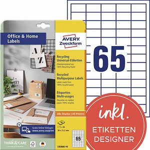 AVERY Zweckform Etiketten LR3666-10 weiß 38,0 x 21,2 mm, 10 Blatt