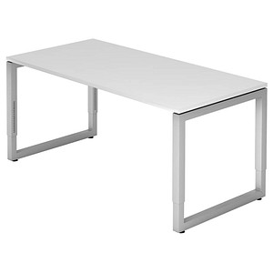 HAMMERBACHER RS16 höhenverstellbarer Schreibtisch weiß rechteckig, Kufen-Gestell silber 160,0 x 80,0 cm