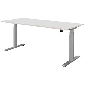 fm Sidney elektrisch höhenverstellbarer Schreibtisch weiß rechteckig, T-Fuß-Gestell silber 180,0 x 80,0 cm
