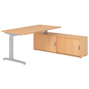 HAMMERBACHER XBE16SB höhenverstellbarer Schreibtisch buche rechteckig, C-Fuß-Gestell silber 160,0 x 80,0 cm