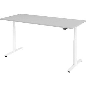 HAMMERBACHER VXDLR19 elektrisch höhenverstellbarer Schreibtisch lichtgrau rechteckig, T-Fuß-Gestell weiß 180,0 x 80,0 cm