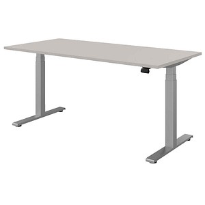 fm Sidney elektrisch höhenverstellbarer Schreibtisch lichtgrau rechteckig, T-Fuß-Gestell silber 160,0 x 80,0 cm