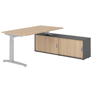 HAMMERBACHER XBE16SB höhenverstellbarer Schreibtisch eiche rechteckig, C-Fuß-Gestell silber 160,0 x 80,0 cm
