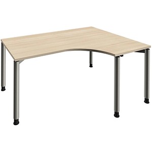fm Sidney höhenverstellbarer Schreibtisch akazie Bogenform, 4-Fuß-Gestell Rundrohr silber 160,0 x 80,0 cm