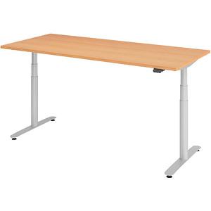 HAMMERBACHER VXDLR19 elektrisch höhenverstellbarer Schreibtisch buche rechteckig, T-Fuß-Gestell silber 180,0 x 80,0 cm