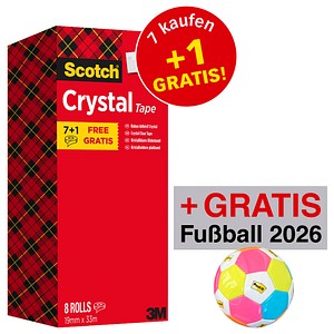 7 + 1 GRATIS: Scotch Crystal Klebefilm kristall-klar 19,0 mm x 33,0 m 7 Rollen + GRATIS Fußball 2026