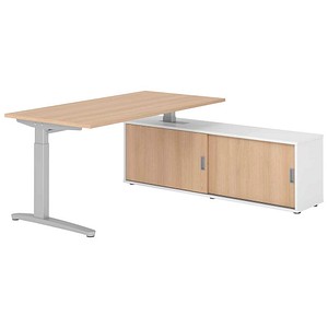 HAMMERBACHER XBE16SB höhenverstellbarer Schreibtisch eiche rechteckig, C-Fuß-Gestell silber 160,0 x 80,0 cm