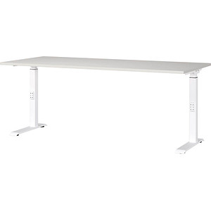 GERMANIA DOWNEY höhenverstellbarer Schreibtisch lichtgrau rechteckig, C-Fuß-Gestell weiß 180,0 x 80,0 cm