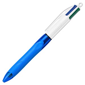 BIC 4-Farben-Kugelschreiber 4 Colours GRIP Medium blau/weiß, Schreibfarbe: schwarz, blau, rot, grün, 1 St.