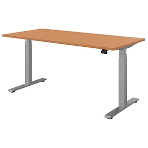 fm Sidney elektrisch höhenverstellbarer Schreibtisch buche rechteckig, T-Fuß-Gestell silber 160,0 x 80,0 cm