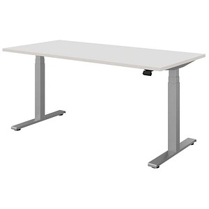 fm Sidney elektrisch höhenverstellbarer Schreibtisch weiß rechteckig, T-Fuß-Gestell silber 160,0 x 80,0 cm
