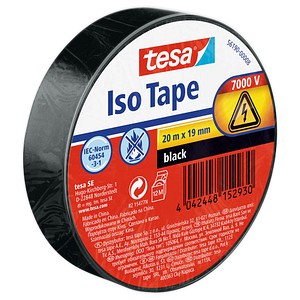 tesa Iso Tape Isolierband schwarz 19,0 mm x 20,0 m 1 Rolle