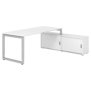 HAMMERBACHER RSE19SB höhenverstellbarer Schreibtisch weiß rechteckig, Kufen-Gestell silber 180,0 x 80,0 cm