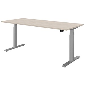fm Sidney elektrisch höhenverstellbarer Schreibtisch akazie hell rechteckig, T-Fuß-Gestell silber 180,0 x 80,0 cm