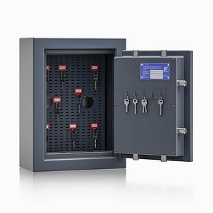 ISS safe4key Schlüsseltresor grau mit 5 + Schlüsselhaken-System Haken, Doppelbartschloss, 33,0 x 16,5 x 44,0 cm, 1 St.