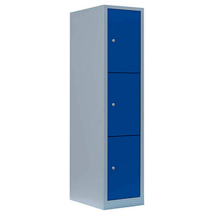 LÜLLMANN Schließfachschrank enzianblau, lichtgrau 523311, 3 Schließfächer 41,5 x 50,0 x 180,0 cm