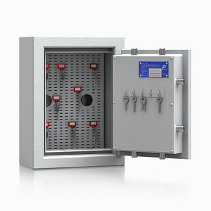 ISS safe4key Schlüsseltresor lichtgrau mit 5 + Schlüsselhaken-System Haken, Doppelbartschloss, 33,0 x 16,5 x 44,0 cm, 1 St.
