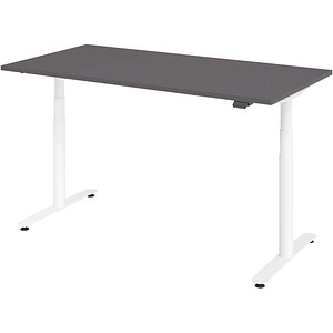 HAMMERBACHER VXDLR16 elektrisch höhenverstellbarer Schreibtisch grafit rechteckig, T-Fuß-Gestell weiß 160,0 x 80,0 cm