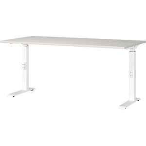 GERMANIA DOWNEY höhenverstellbarer Schreibtisch lichtgrau rechteckig, C-Fuß-Gestell weiß 160,0 x 80,0 cm