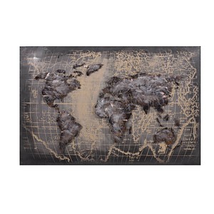 Garden Pleasure Wandbild 3D Weltkarte grau, Metall