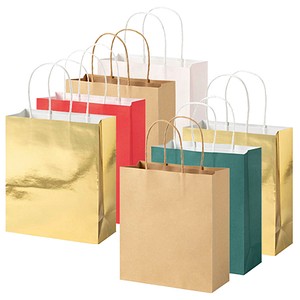 folia Papiertüten CLASSIC M rot, natur, grün, je 2x creme, metallic gold 18,0 x 21,0 cm, 7 St.