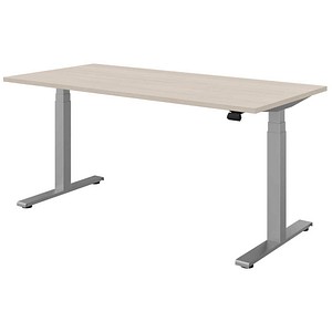 fm Sidney elektrisch höhenverstellbarer Schreibtisch akazie hell rechteckig, T-Fuß-Gestell silber 160,0 x 80,0 cm