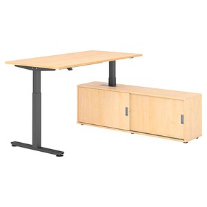 HAMMERBACHER VXMST16SB elektrisch höhenverstellbarer Schreibtisch ahorn rechteckig, T-Fuß-Gestell grau 160,0 x 80,0 cm