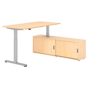 HAMMERBACHER VXMST16SB elektrisch höhenverstellbarer Schreibtisch ahorn rechteckig, T-Fuß-Gestell silber 160,0 x 80,0 cm