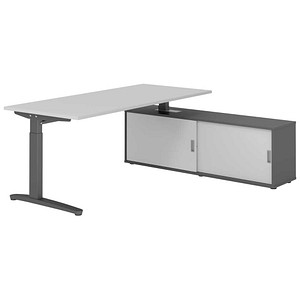 HAMMERBACHER XBE19SB höhenverstellbarer Schreibtisch lichtgrau rechteckig, C-Fuß-Gestell grau 180,0 x 80,0 cm