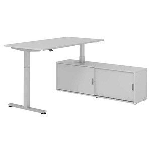 HAMMERBACHER VXMST16SB elektrisch höhenverstellbarer Schreibtisch lichtgrau rechteckig, T-Fuß-Gestell silber 160,0 x 80,0 cm