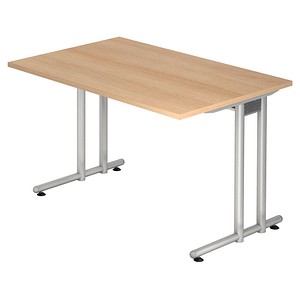 HAMMERBACHER Prokura Schreibtisch eiche rechteckig, C-Fuß-Gestell silber 120,0 x 80,0 cm