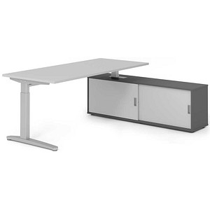 HAMMERBACHER XBE19SB höhenverstellbarer Schreibtisch lichtgrau rechteckig, C-Fuß-Gestell silber 180,0 x 80,0 cm