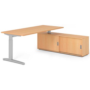 HAMMERBACHER XBE19SB höhenverstellbarer Schreibtisch buche rechteckig, C-Fuß-Gestell silber 180,0 x 80,0 cm