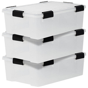 IRIS Ohyama Water Proof Aufbewahrungsboxen 3x 30,0 l transparent, schwarz 29,0 x 39,0 x 19,1 cm, 3 St.