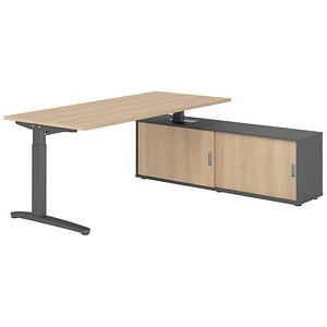 HAMMERBACHER XBE19SB höhenverstellbarer Schreibtisch eiche rechteckig, C-Fuß-Gestell grau 180,0 x 80,0 cm