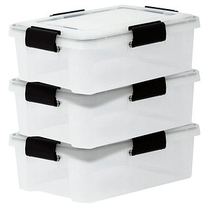 IRIS Ohyama Water Proof Aufbewahrungsboxen 3x 10,0 l transparent, schwarz 29,0 x 39,0 x 14,6 cm, 3 St.