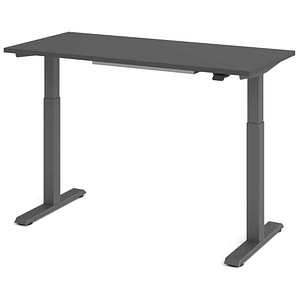 HAMMERBACHER VXMST614 elektrisch höhenverstellbarer Schreibtisch grafit rechteckig, T-Fuß-Gestell grau 140,0 x 67,2 cm