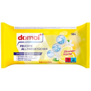 domol feuchte Allzweck-Reinigungstücher HYGIENISCHE SAUBERKEIT Zitronenfrische 1-lagig weiß, 50 Tücher