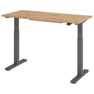 HAMMERBACHER VXMST614 elektrisch höhenverstellbarer Schreibtisch asteiche rechteckig, T-Fuß-Gestell grau 140,0 x 67,2 cm