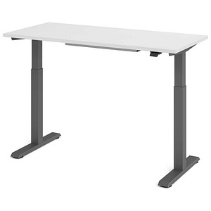 HAMMERBACHER VXMST614 elektrisch höhenverstellbarer Schreibtisch weiß rechteckig, T-Fuß-Gestell grau 140,0 x 67,2 cm