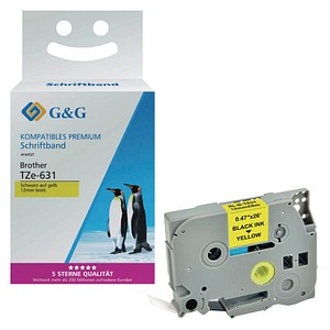 G&G Schriftband ersetzt Brother TZe-631 14957, 12 mm, schwarz auf gelb, 1 St.