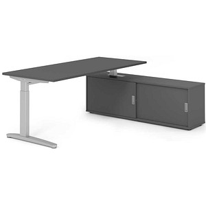 HAMMERBACHER XBE19SB höhenverstellbarer Schreibtisch grafit rechteckig, C-Fuß-Gestell silber 180,0 x 80,0 cm