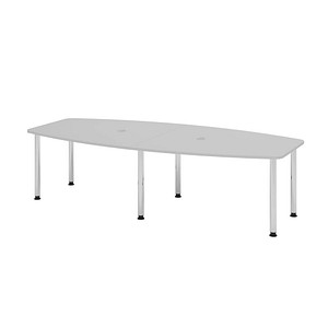 HAMMERBACHER Konferenztisch KT28C lichtgrau Tonnenform, Rundrohr chrom, 280,0 x 85,0/130,0 x 72,0 - 74,0 cm