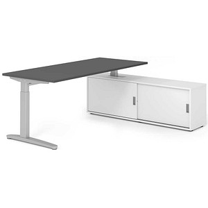 HAMMERBACHER XBE19SB höhenverstellbarer Schreibtisch grafit rechteckig, C-Fuß-Gestell silber 180,0 x 80,0 cm