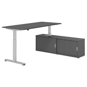 HAMMERBACHER VXMST19SB elektrisch höhenverstellbarer Schreibtisch grafit rechteckig, T-Fuß-Gestell silber 180,0 x 80,0 cm