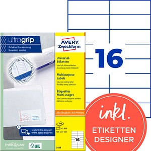 AVERY Zweckform Etiketten 3484 weiß 105,0 x 37,0 mm, 100 Blatt