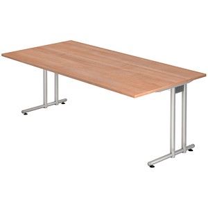 HAMMERBACHER Prokura Schreibtisch nussbaum rechteckig, C-Fuß-Gestell silber 200,0 x 100,0 cm